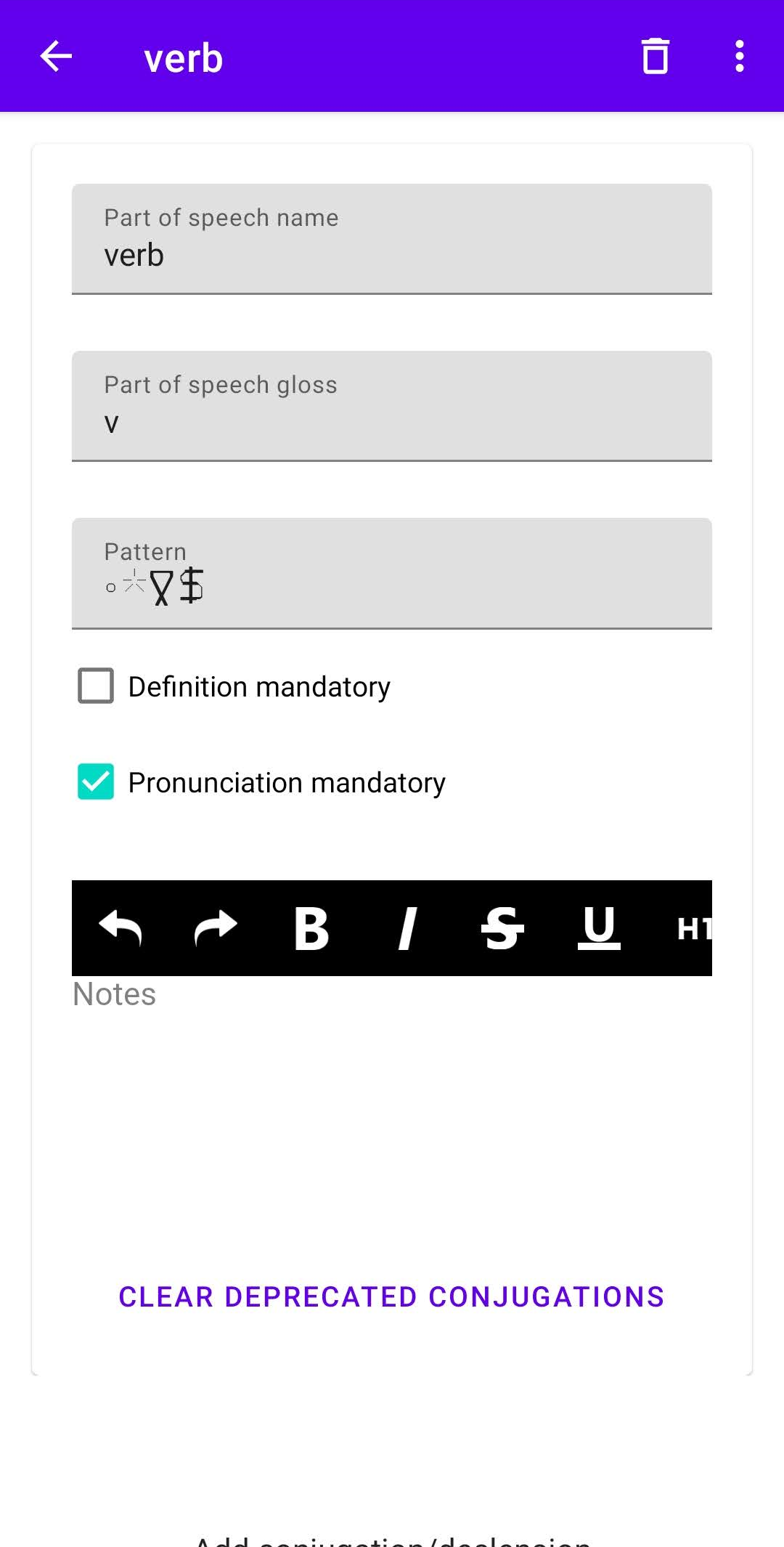 Part of speech info